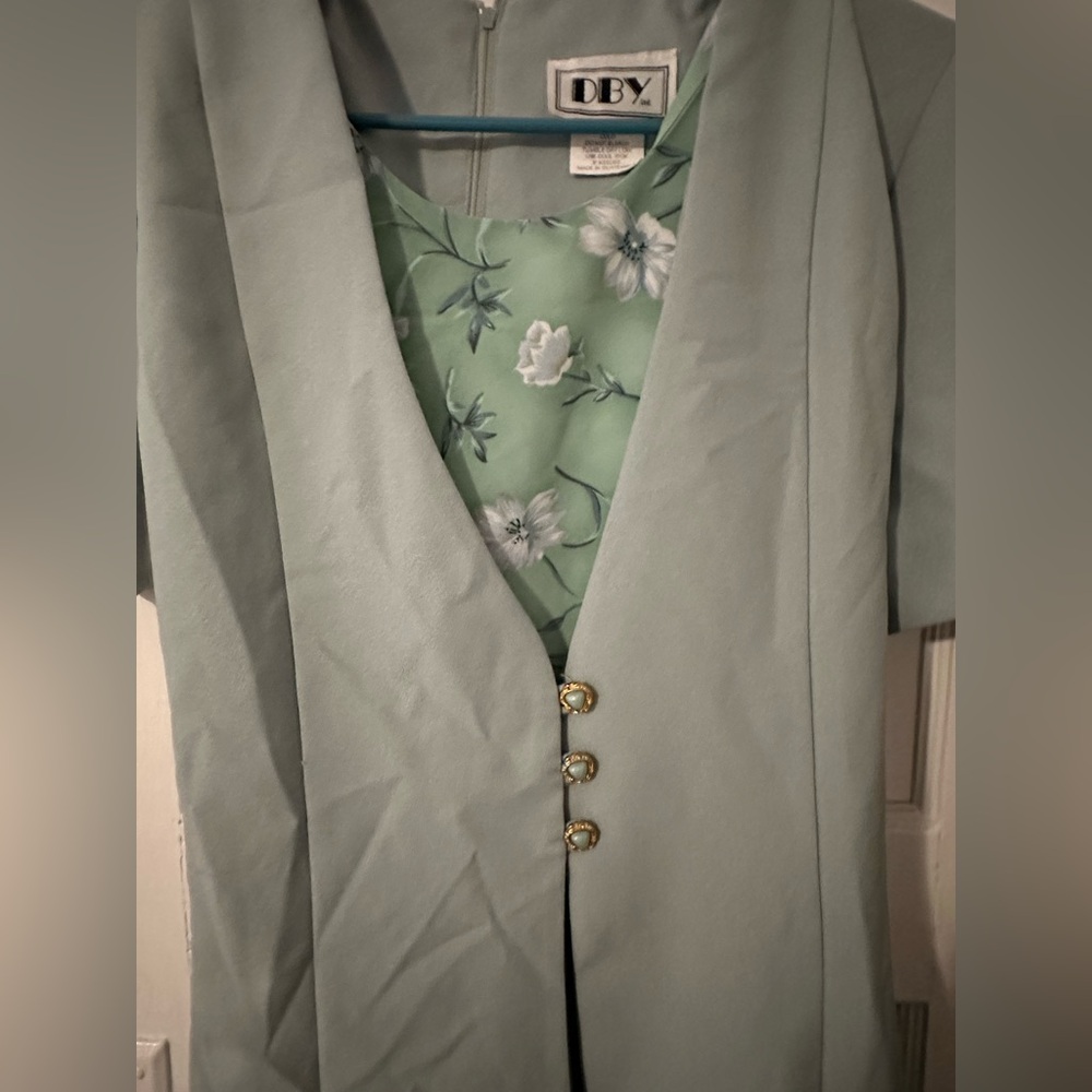 31 - Green Floral Dress Vintage - Picture 4 of 12